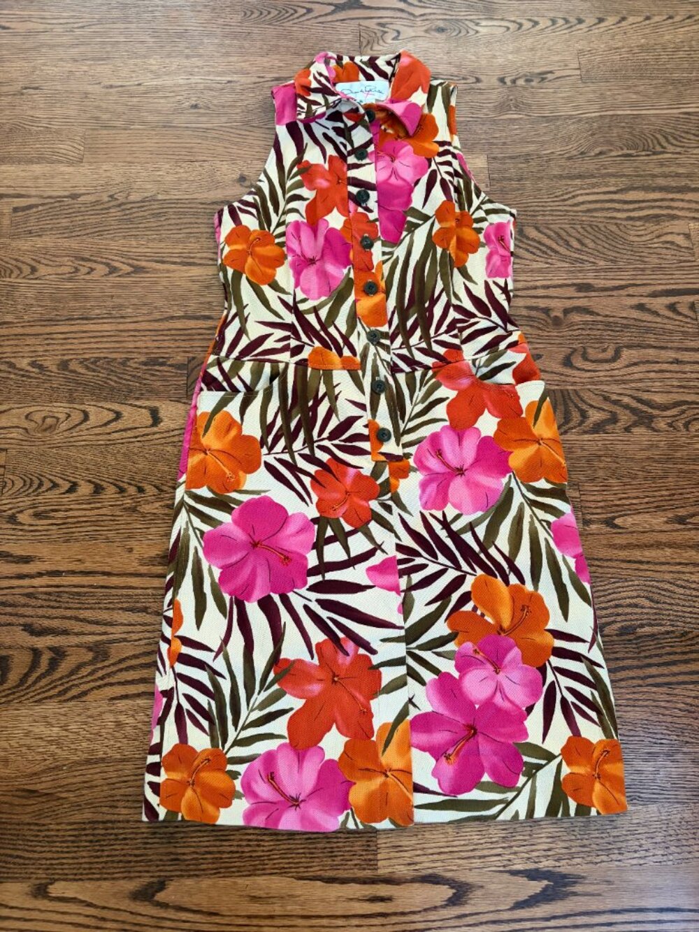 Vintage Oscar de la Renta Floral Cotton Dress Size 6 USA Lined in Silk Tropical